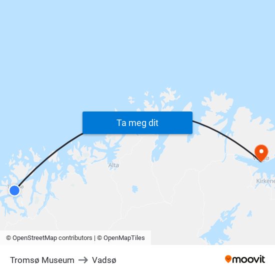 Tromsø Museum to Vadsø map