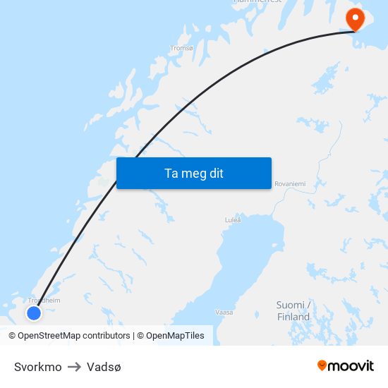 Svorkmo Klinglivegen to Vadsø map