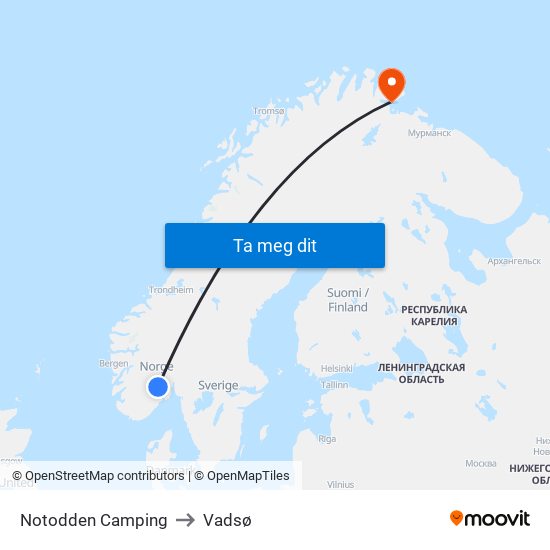 Notodden Camping to Vadsø map