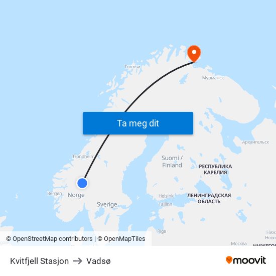 Kvitfjell Stasjon to Vadsø map