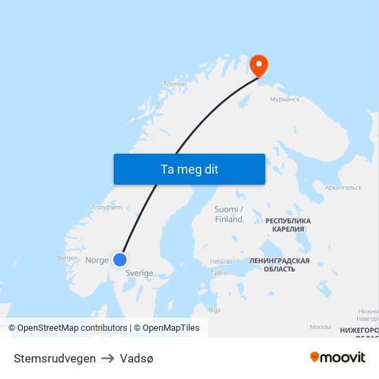 Stemsrudvegen to Vadsø map