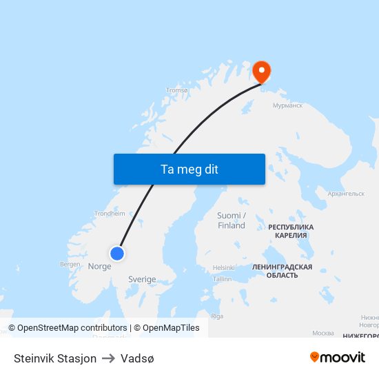 Steinvik Stasjon to Vadsø map