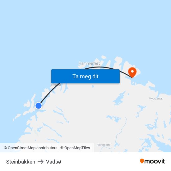 Steinbakken to Vadsø map
