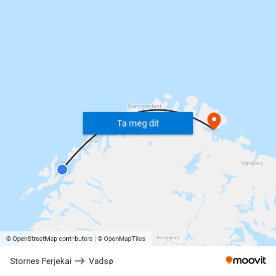 Stornes Ferjekai to Vadsø map