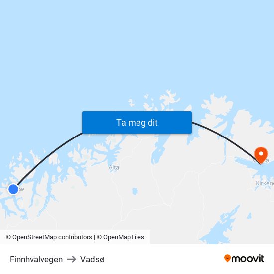 Finnhvalvegen to Vadsø map