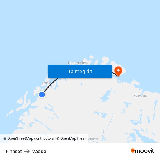 Finnset to Vadsø map