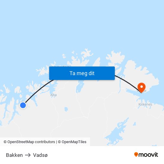 Bakken to Vadsø map