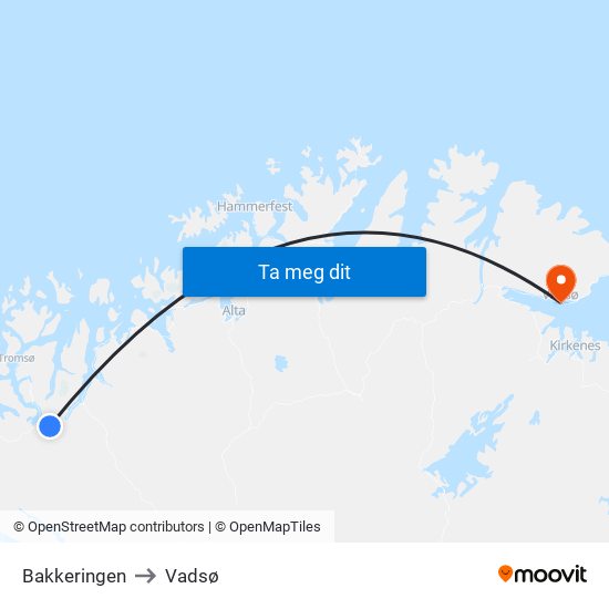 Bakkeringen to Vadsø map