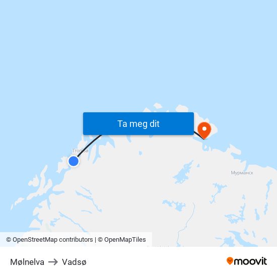 Mølnelva to Vadsø map