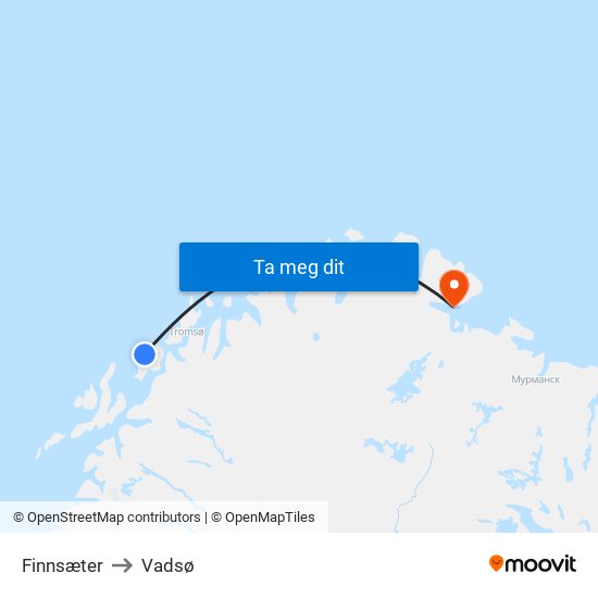 Finnsæter to Vadsø map