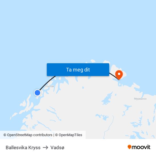 Ballesvika Kryss to Vadsø map