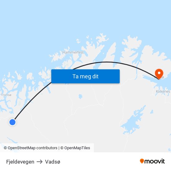 Fjeldevegen to Vadsø map