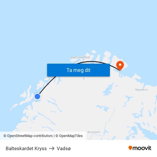 Balteskardet Kryss to Vadsø map