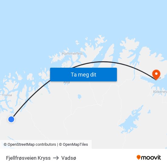 Fjellfrøsveien Kryss to Vadsø map