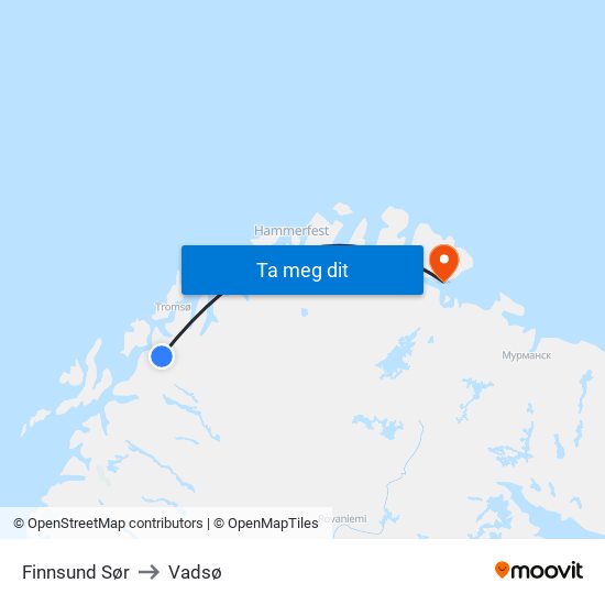 Finnsund Sør to Vadsø map