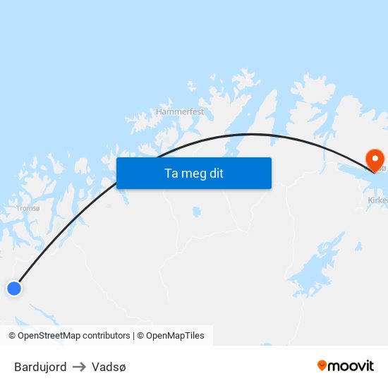 Bardujord to Vadsø map