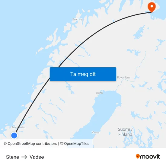 Stene to Vadsø map