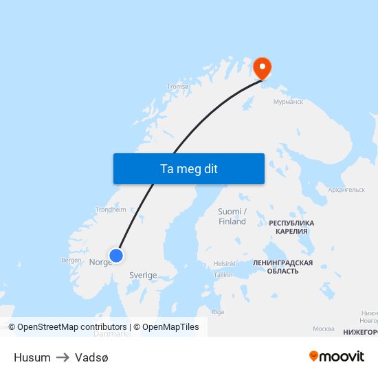 Husum to Vadsø map