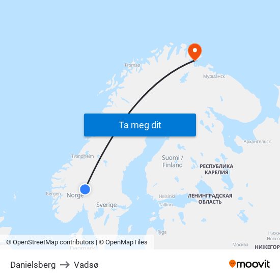 Danielsberg to Vadsø map