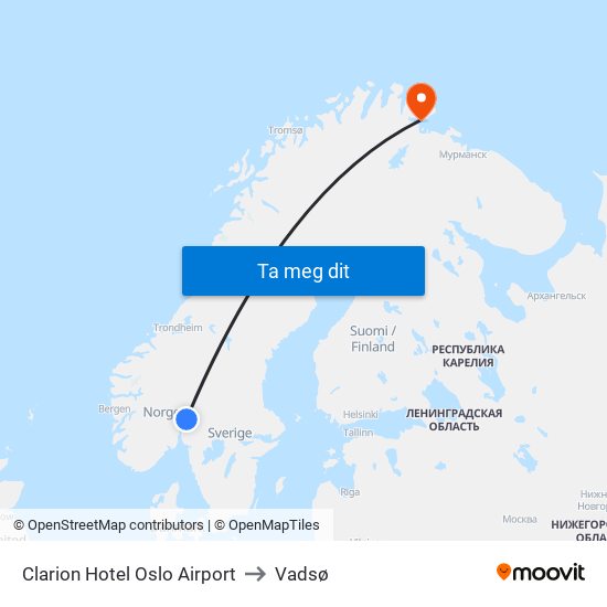 Clarion Hotel Oslo Airport to Vadsø map