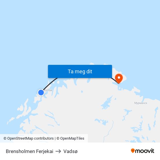 Brensholmen Ferjekai to Vadsø map