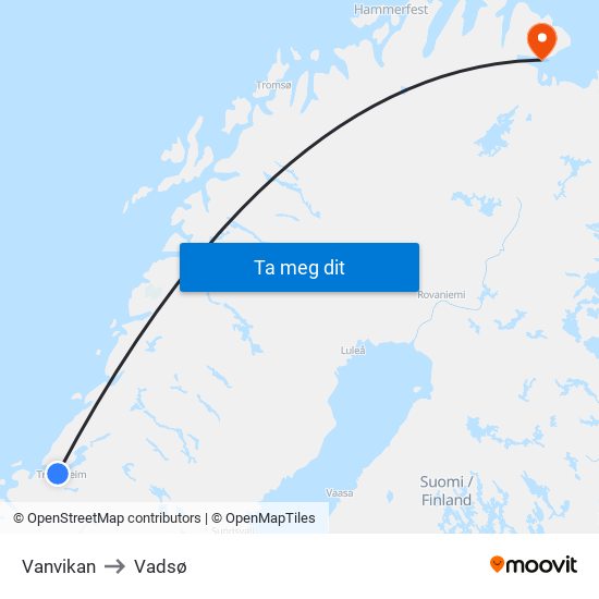 Vanvikan to Vadsø map