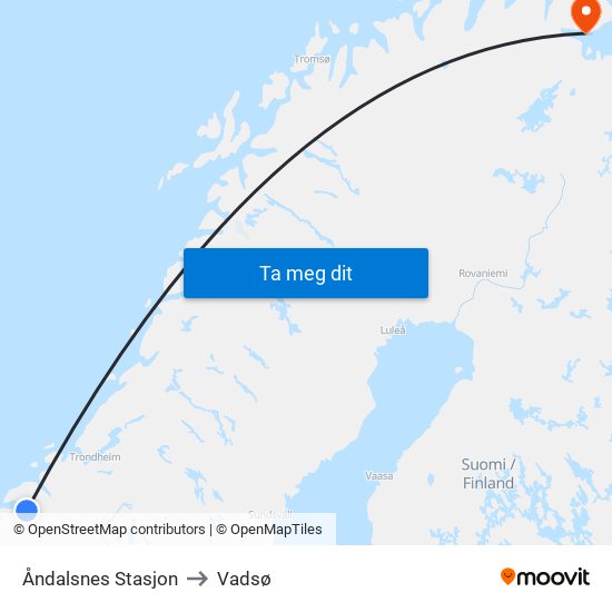 Åndalsnes Stasjon to Vadsø map