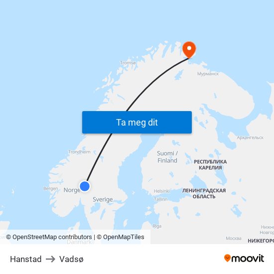 Hanstad to Vadsø map