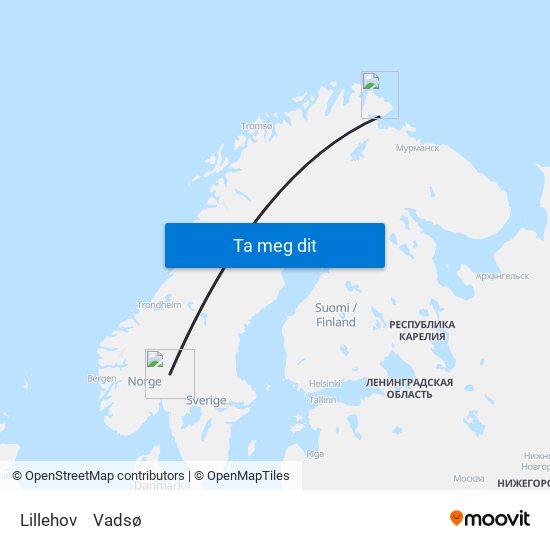 Lillehov to Vadsø map