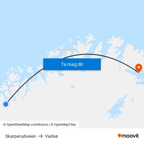 Skarperudveien to Vadsø map