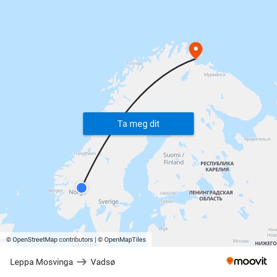 Leppa Mosvinga to Vadsø map