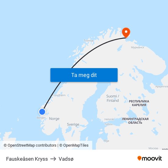 Fauskeåsen Kryss to Vadsø map