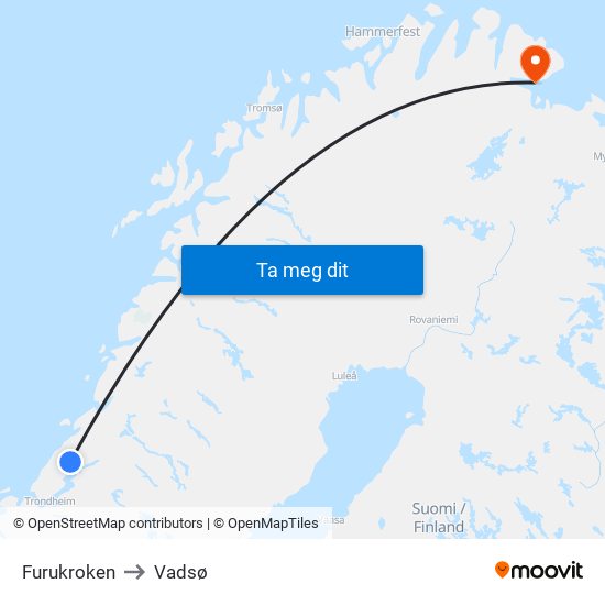 Furukroken to Vadsø map