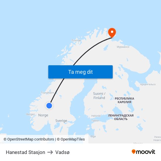 Hanestad Stasjon to Vadsø map