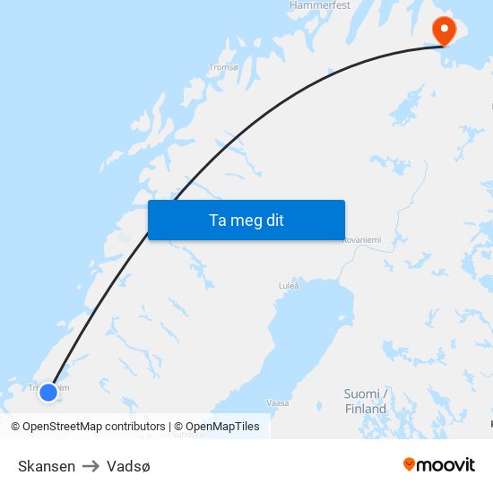 Skansen to Vadsø map