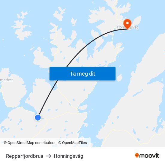 Repparfjordbrua to Honningsvåg map