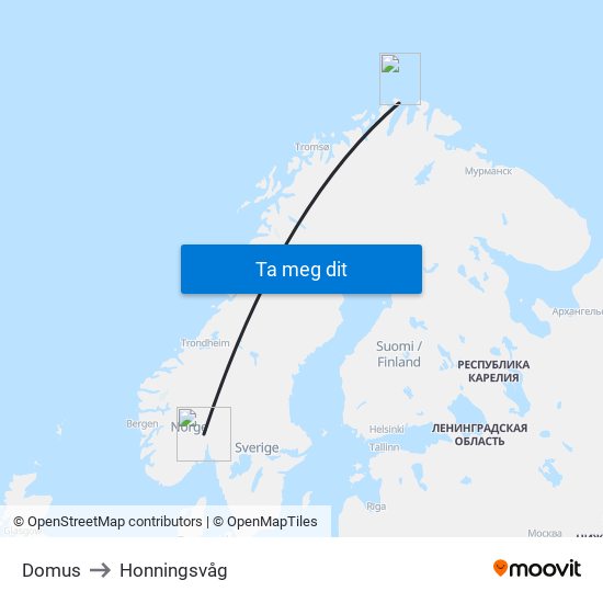 Domus to Honningsvåg map