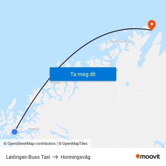 Lødingen Buss Taxi to Honningsvåg map