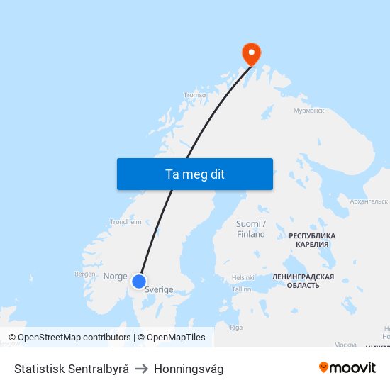 Statistisk Sentralbyrå to Honningsvåg map