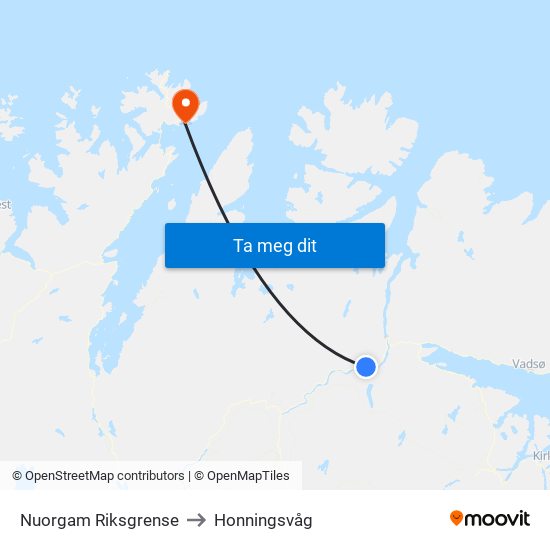 Nuorgam Riksgrense to Honningsvåg map