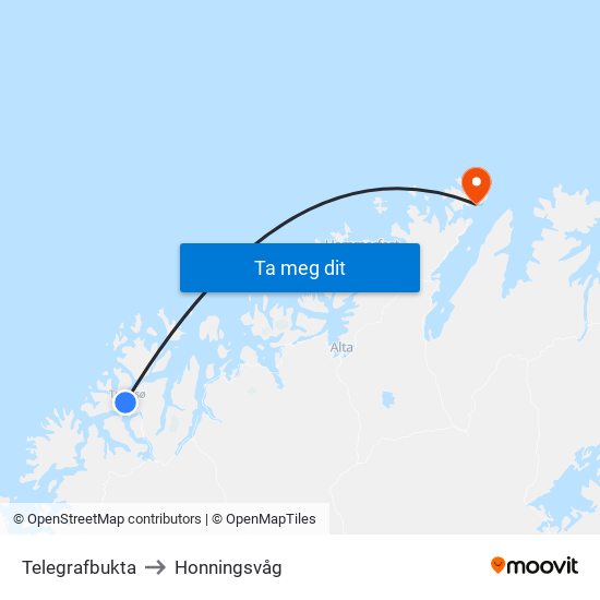 Telegrafbukta to Honningsvåg map