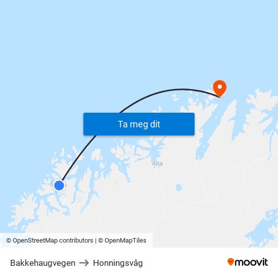 Bakkehaugvegen to Honningsvåg map