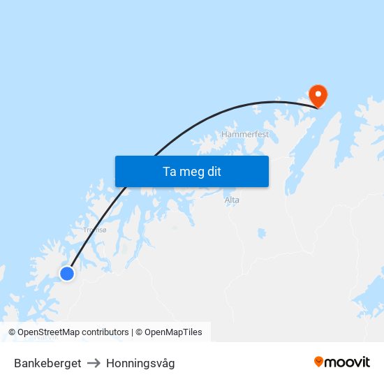 Bankeberget to Honningsvåg map