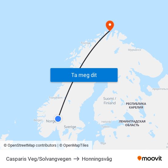 Casparis Veg/Solvangvegen to Honningsvåg map