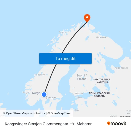 Glommengata to Mehamn map
