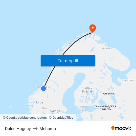 Dalen Hageby to Mehamn map