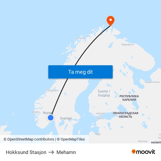 Hokksund Stasjon to Mehamn map