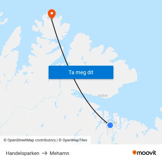 Handelsparken to Mehamn map