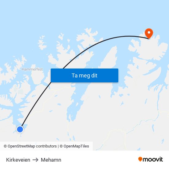 Kirkeveien to Mehamn map