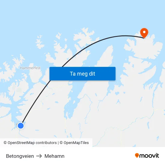 Betongveien to Mehamn map